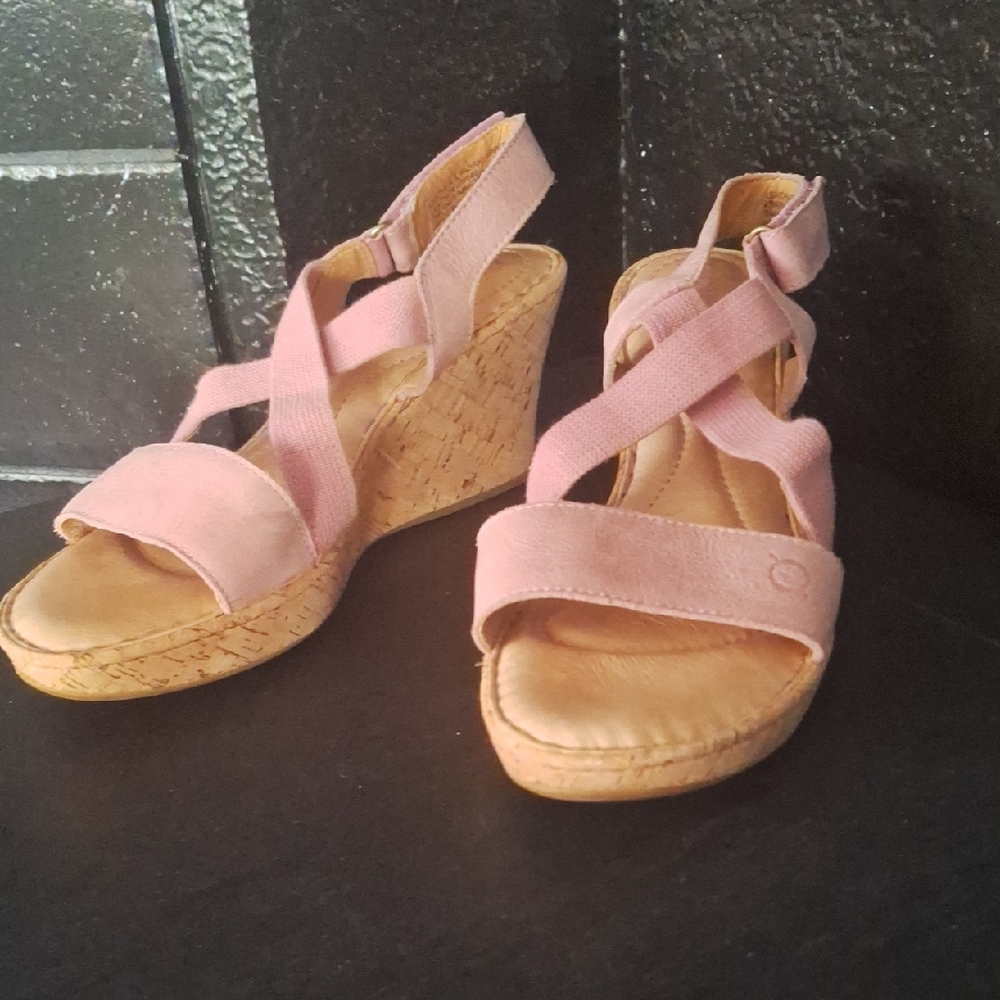 Vintage Born Pink Wedge Sandals with Crisscross Straps